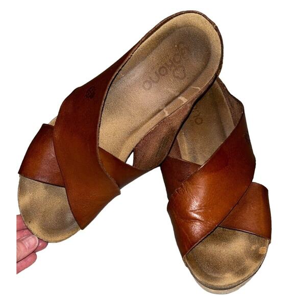 Yokono Womens Brown Leather Cross Strap Wedge Sandals Shoes‎ SZ 9 Made in Spain - Picture 2 of 11